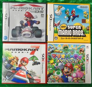 【中古ゲームソフト/4枚セット】「マリオカートDS」「Newスーパーマリオブラザーズ」「マリオカート7」「マリオパーティスターラッシュ」