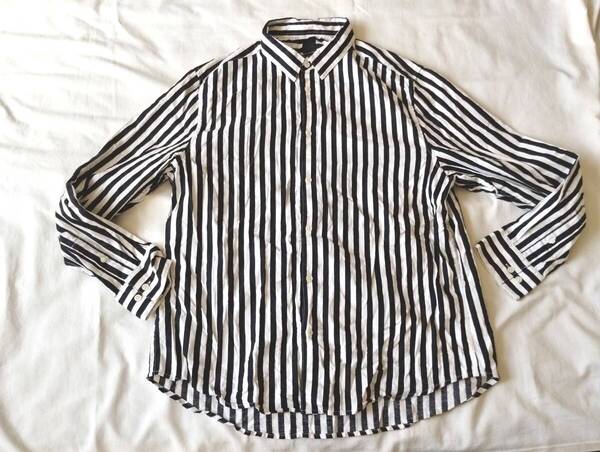 H&M 白 黒ストライプ シャツXL
