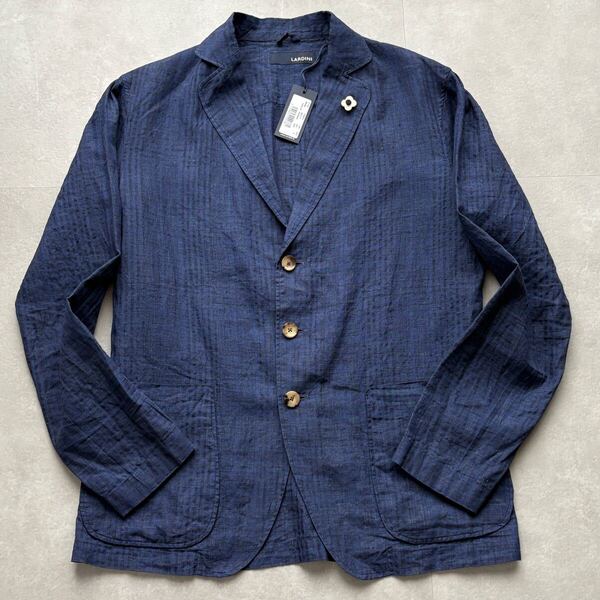 LARDINI 極美品 リネン混テーラードジャケット 春夏 イタリア製 紺【S】