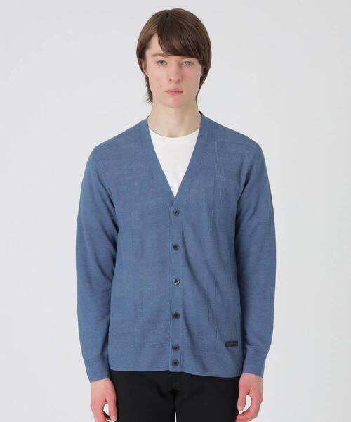 ☆新品未使用☆BLACK LABEL CRESTBRIDGE Vネック 麻100% メッシュ カーディガン☆ブルー☆Lサイズ 肩幅48㎝ 身幅55㎝ 袖丈63㎝ 着丈68㎝