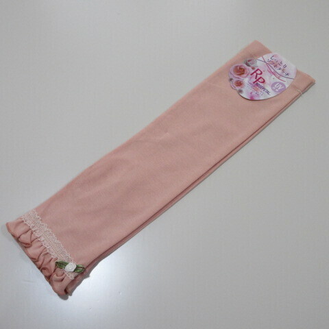 UV手袋/指なしロングUV手袋 しっとりソフトタッチ 掌側メッシュ 滑り止め付き/フリル&バラモチーフ【ローズペトール】ピンク