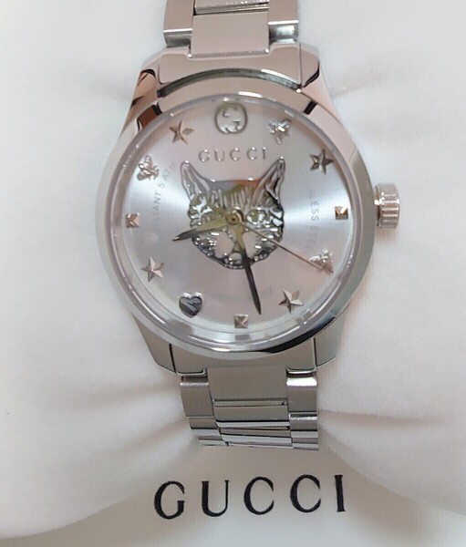 新品未使用 グッチ GUCCI Gタイムレス レディース 腕時計 猫 シルバー YA126595 女性用 ウォッチ キャット 丸型