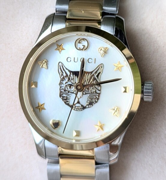 新品未使用 GUCCI GTimeless 27ミリ 腕時計 猫 金 YA1265012 女性用 グッチ レディース ゴールド