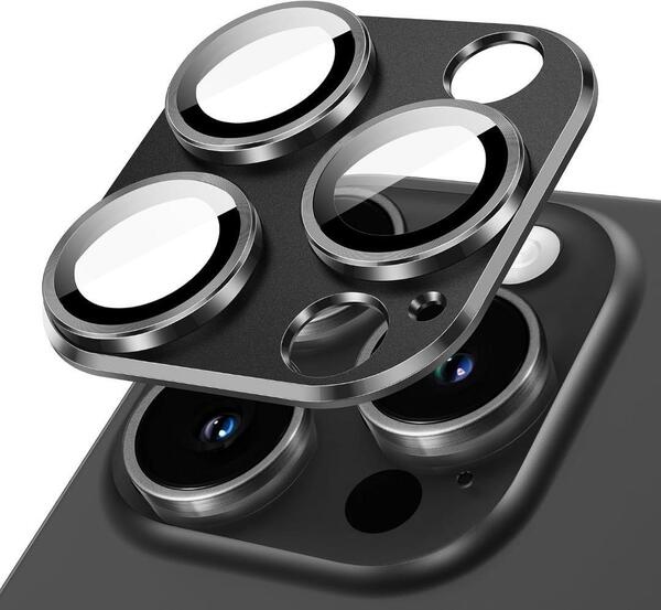 カメラレンズフィルム iPhone 15 Pro 6.1インチ/iPhone 15 Pro Max 6.7インチ用 全面保護 9H強化ガラス 1枚入り (スペースブラック)