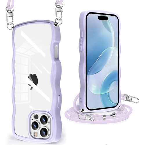 iPhone 16 Pro 用 ケース クリア ショル 取り外し可能 長さ調整可能 ワイヤレス充電対応 パープル 1105
