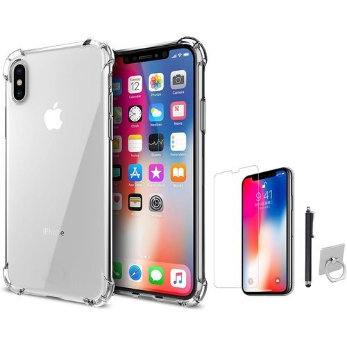 iPhoneX ケース 透明 シリコン 耐衝撃 アイフ 落下防止 タッチペン ガラスフィルム スマホリング 付き 22