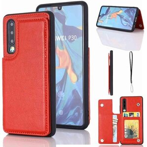 Geshh P30 財布型ケース カード収納 左右開 帳型ケース ファーウェイp30 huaweip30 赤色 326