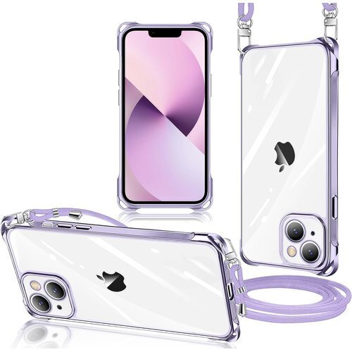 iPhone 13 ケース クリア ショルダー 縄掛け し可能 落下防止 紛失防止 ワイヤレス充電対応 パープル 172