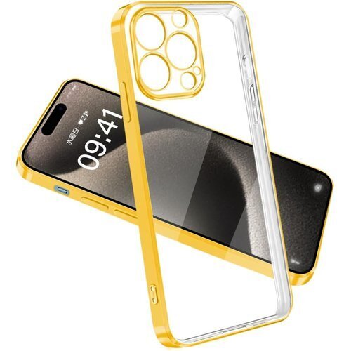IPhone15ProMax ケース クリア 耐衝撃 ー ワイヤレス充電対応 衝撃吸収 黄ばみにくい ゴールド 196