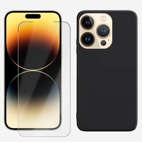 iPhone 14ProMax ケース 液晶保護フィル 層構造 + TPU素材 フィルム:クリアケース:ブラック 269