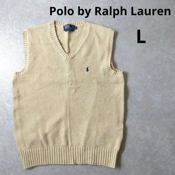 Polo by Ralph Lauren 刺繍ロゴ コットンベスト ベージュ L