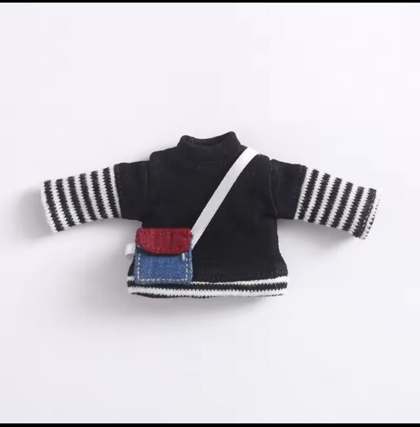 【ブラック 黒】オビツ11 重ね着風ロンT ショルダーバッグを持っているようなデザイン ねんどろいど トップス 長袖