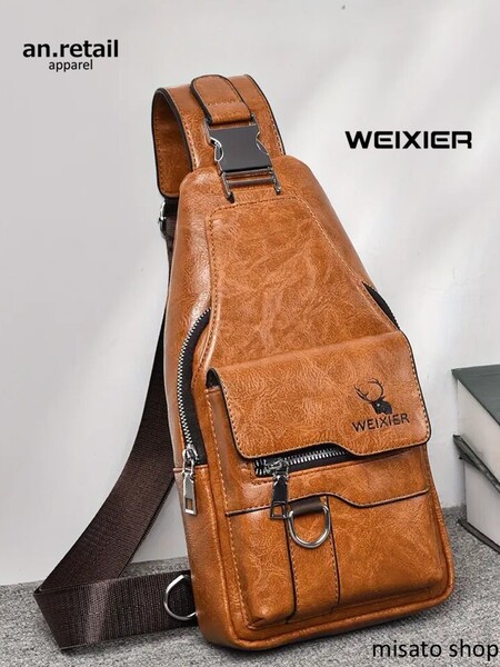 ★WEIXIER★ メンズ レディース ショルダーバッグ ボディバッグ ライトブラウン ②