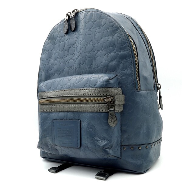送料無料 美品 COACH コーチ メンズ リュック バックパック シグネチャー レザー エンボス バックパック 680901 ブルー