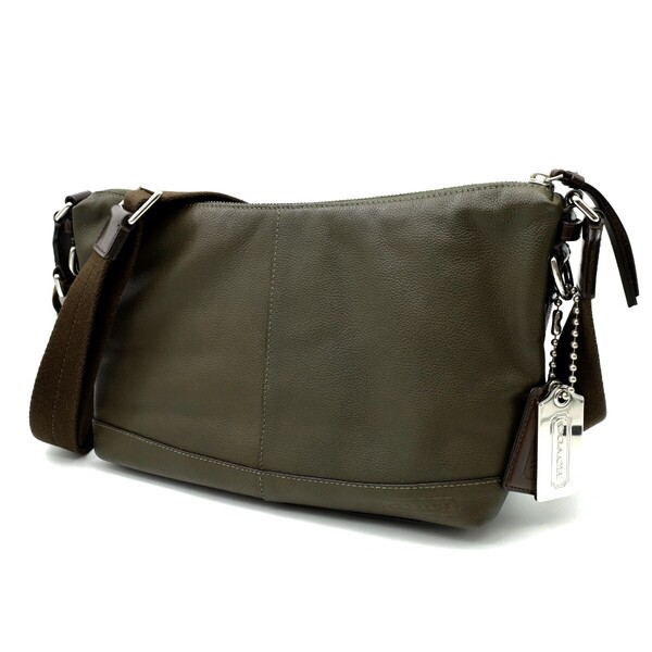 送料無料 美品 COACH コーチ メンズ ショルダーバッグ トンプソン スモール レザー ジップ トップ クロスボディー 70312 オリーブグリーン