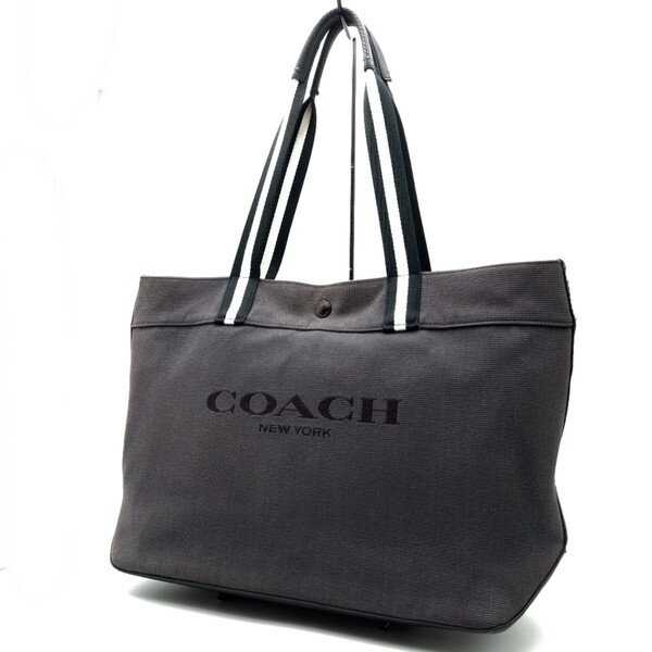 送料無料 美品 COACH コーチ メンズ トートバッグ キャンバス トート 38 C4017 グレー
