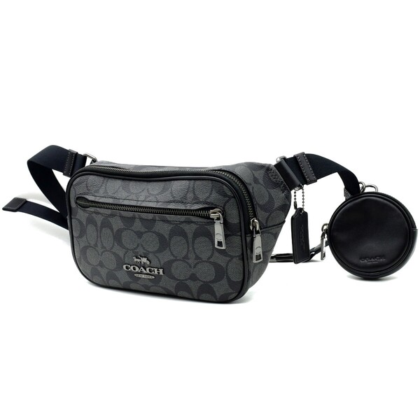 送料無料 超美品 COACH コーチ メンズ ボディバッグ ウエストバッグ エリアス ベルトバッグ シグネチャー CJ508 ブラック