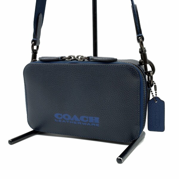 送料無料 超美品 COACH コーチ メンズ ショルダーバッグ チャーター スリム レザー クロスボディー C6290 ネイビー