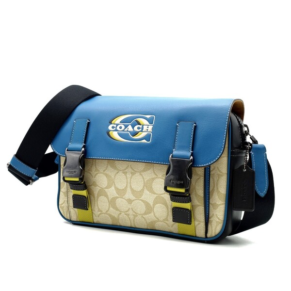 送料無料 新品未使用 COACH コーチ メンズ ショルダーバッグ トラック クロスボディー カラーブロック シグネチャー CH118 ブルー