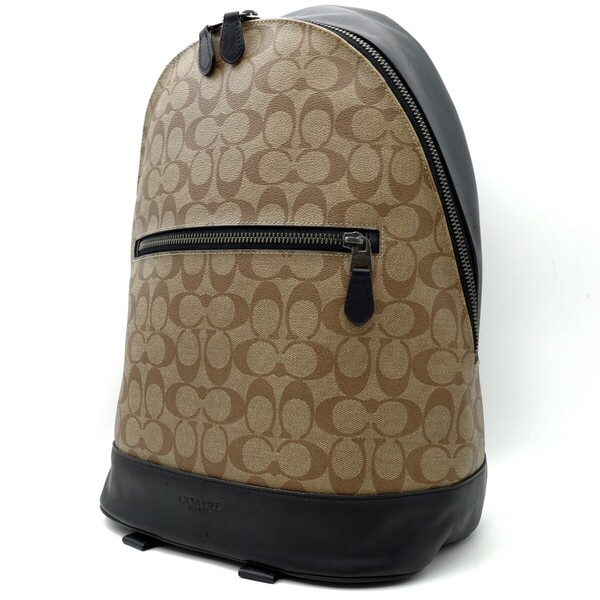 送料無料 美品 COACH コーチ メンズ リュック ウエスト スリム バックパック シグネチャー F78756 カーキ