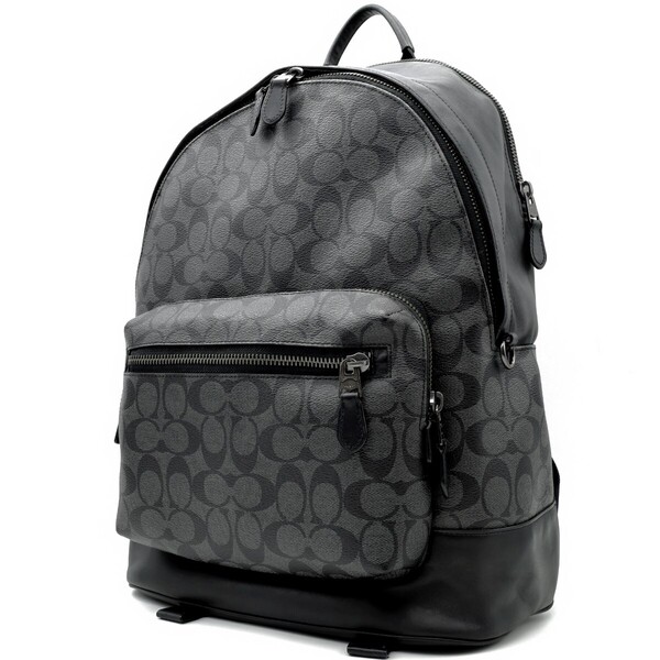 送料無料 美品 COACH コーチ メンズ リュック ウエスト バックパック シグネチャー キャンバス レザー 2736 ブラック