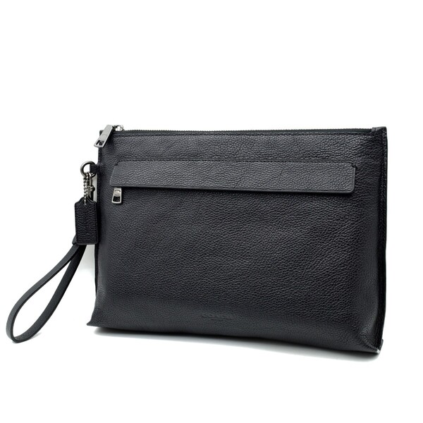 送料無料 超美品 COACH コーチ メンズ クラッチバッグ キャリーオール ポーチ ペブル レザー F28614 ブラック