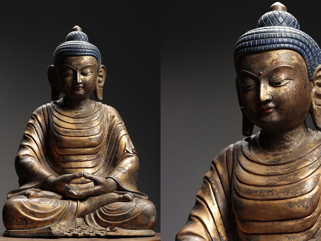 大日如來仏像，釋加寝仏風水，古銅製置物，長29.5cm，重3600克