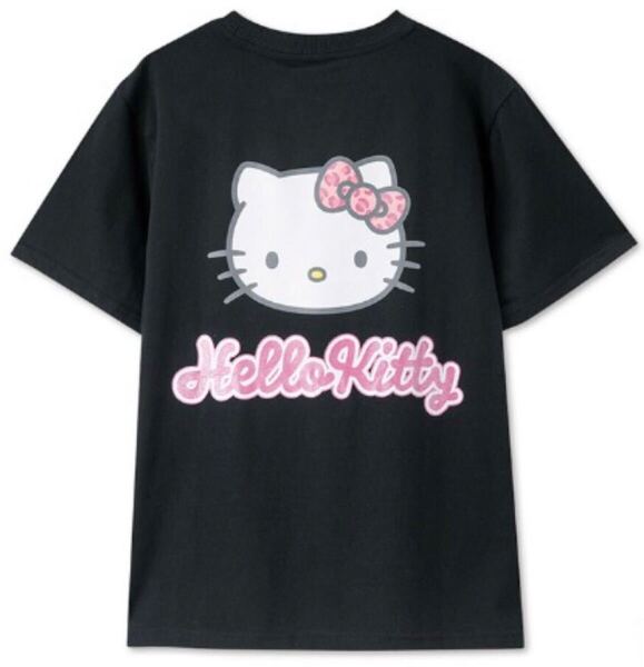 新品 キティちゃん 半袖Tシャツ 黒 Lサイズ ハローキティ L,LLにサイズ変更可能 サンリオ レディース ブックプリント 前ワンポイント