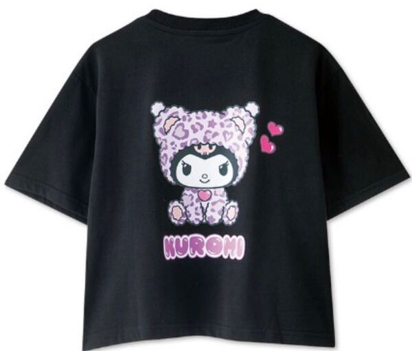 新品 クロミ 豹柄 着ぐるみ風 半袖Tシャツ黒 Lサイズ クロミちゃん バックプリント サンリオ ひょう柄 ヒョウ柄 レディース 前ワンポイント