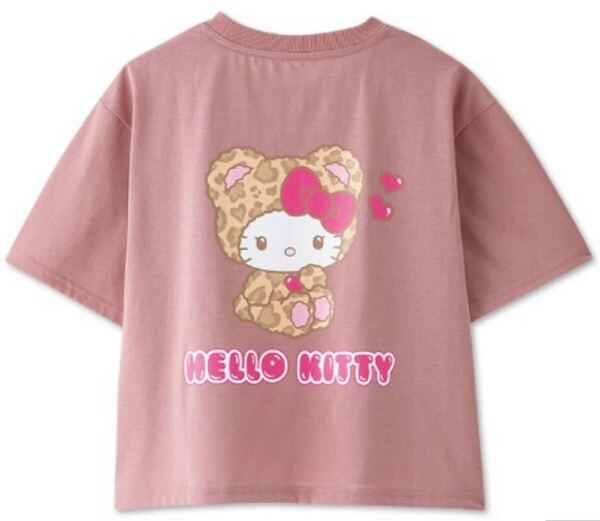 新品 キティちゃん 豹柄 着ぐるみ風 半袖Tシャツ ピンク Lサイズ ハローキティ バックプリント サンリオ ひょう柄 ヒョウ柄 レディース