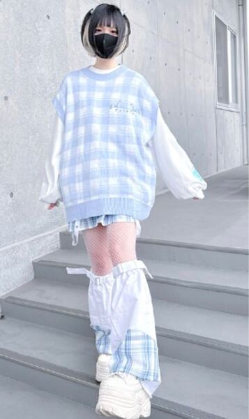新品 ぬた。 ニットベスト Sサイズ 水色×白 テンシチャン 天使界隈 サブカル 白色界隈 地雷系 量産型 重ね着 ホワイニー系 Whinny系