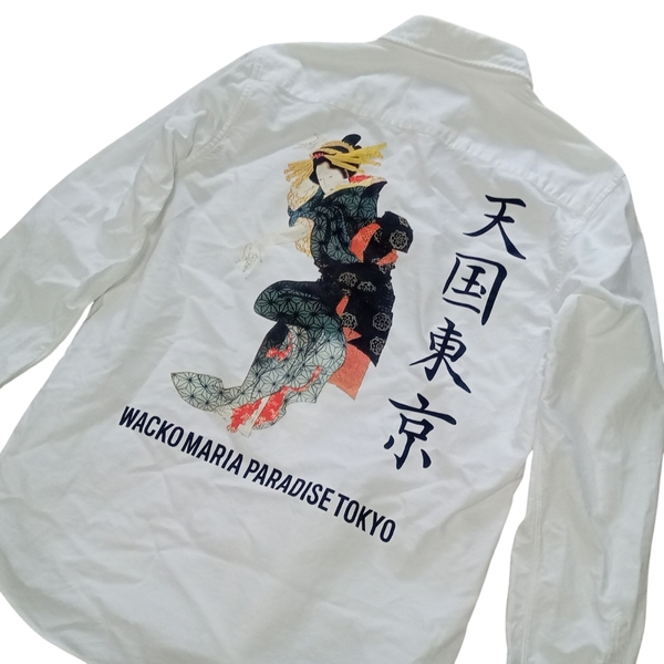 即決★WACKO MARIA ワコマリア 天国東京 浮世絵 オックスフォード シャツ M 白/ホワイト【送料無料】