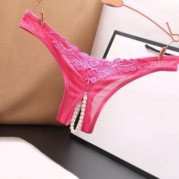 3枚セット Tバックショーツ 女性用 レディース セクシー 下着 レース オープンカット パール L
