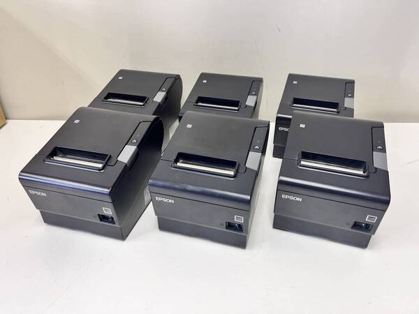 C249 EPSON/エプソン レシートプリンター TM-T88Ⅵ M338A テストモードにて印字カット確認済 アダプター付属 6個セット