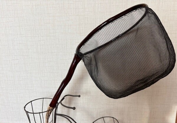 天然木のタモ枠 網テクノメッシュ取付 手尻に鹿の角 鮎釣り、渓流釣りに ***送料無料***