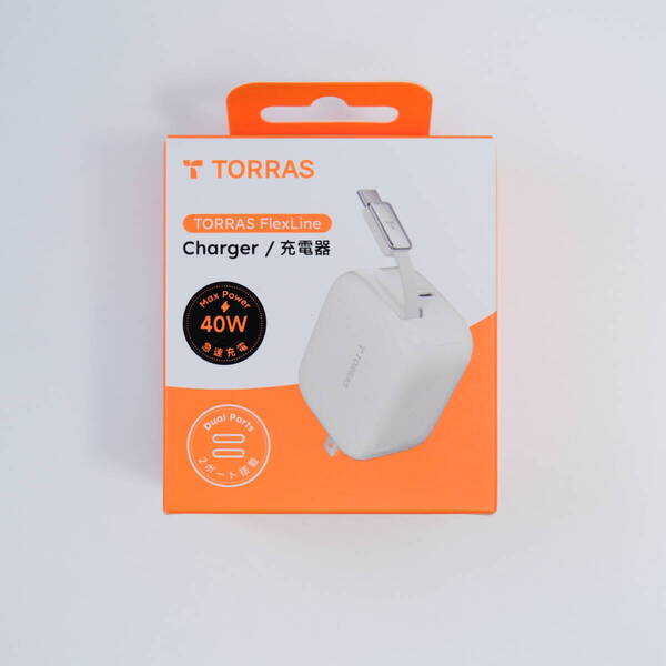 【送料無料】TORRAS FlexLine 40W 充電器 type-c 急速充電器 2ポート 巻き取り式 タイプcケーブルー体型