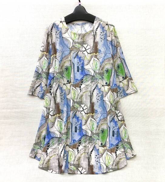 【新品】涼感 婦人 7分袖 チュニック M-Lサイズ 送料無料 手洗いOK ストレッチ スラブジョーゼット生地 透け感あり 裾広がりAライン
