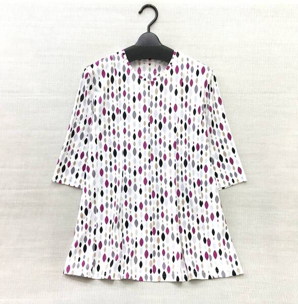 【新品】L 日本製 高級綿100% 婦人 5分袖 デザインカットソー Lサイズ 送料無料372 前6枚ハギ 手洗いOK エリ開き小さめ 日清紡上質素材