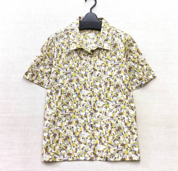 【新品17600】日本製 涼感 上質サッカー生地 綿100% プリント シャツ M-Lサイズ 送料無料 婦人 レディース 手洗いOK 半袖 前開き ブラウス
