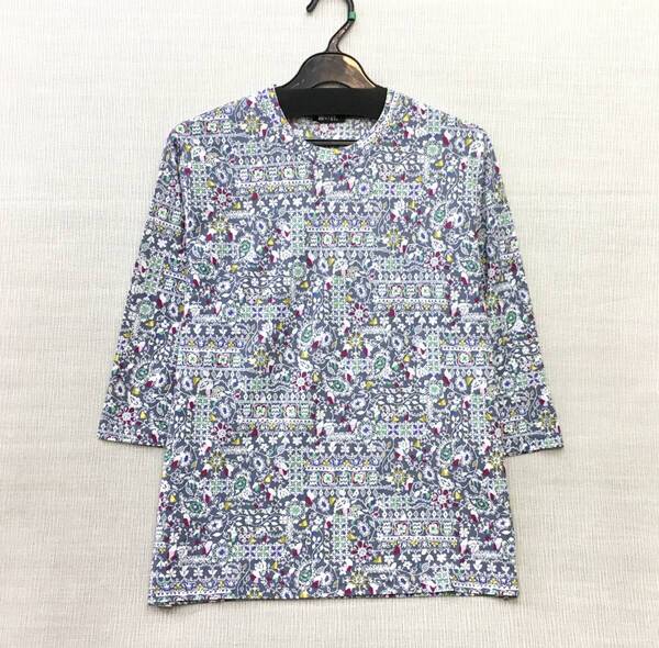 【新品】日本製 薄手 綿100% 婦人 7分袖 カットソー M-Lサイズ 送料無料d 京染め Tシャツ エリ開き小さめ サイドスリット 冷房対策