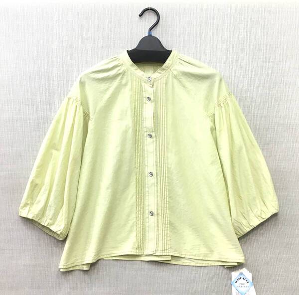 【新品】婦人 デザイン ブラウス Mサイズ 綿100% 送料無料 手洗いOK シワ加工 ピンタック ギャザー ラグランスリーブ 短着 ボリューム