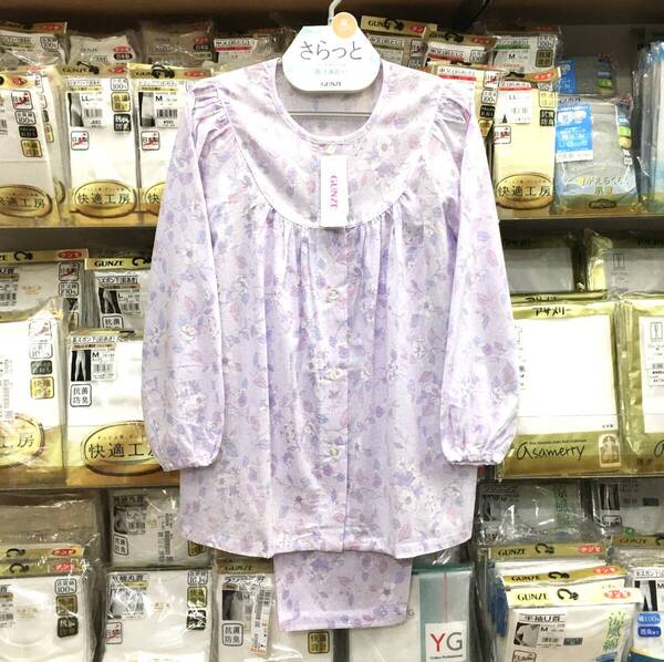 【新品】夏涼 ●Lサイズ ●グンゼ 婦人 ●前開き パジャマ ●送料無料④ ●夏長袖 ●ナチュラル クレープ 綿100% 吸汗速乾加工●GUNZE