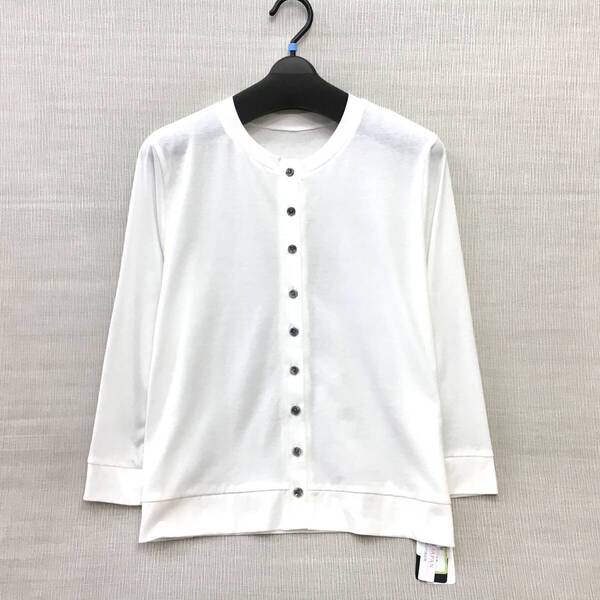 【新品】L 日本製 婦人 カーディガン 強撚糸 綿100% Lサイズ 送料無料 手洗いOK サラサラ涼しい 前開きカットソー 白 ホワイト