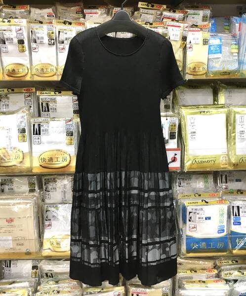 【新品】 日本製 婦人 桐生織 プリーツ ワンピース Lサイズ 綿混 送料無料 上質素材 ペチコート付き フォーマル ブラック 手洗いOK