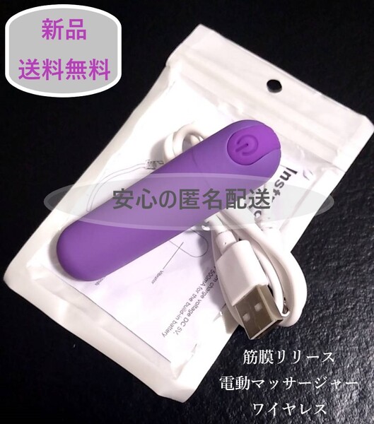 ☆新品☆ 強振動ハンディマッサージャー:パープル 充電式小型筋膜リリース 電動マッサージ器 美顔マッサージ機器 肩こり腰痛ツボ押し