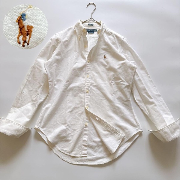 Ralph Lauren ラルフローレン 定番 長袖シャツ 白シャツ SKINNY FIT スキニーフィット 細身 オックスフォード ポニー刺繍 6 大人