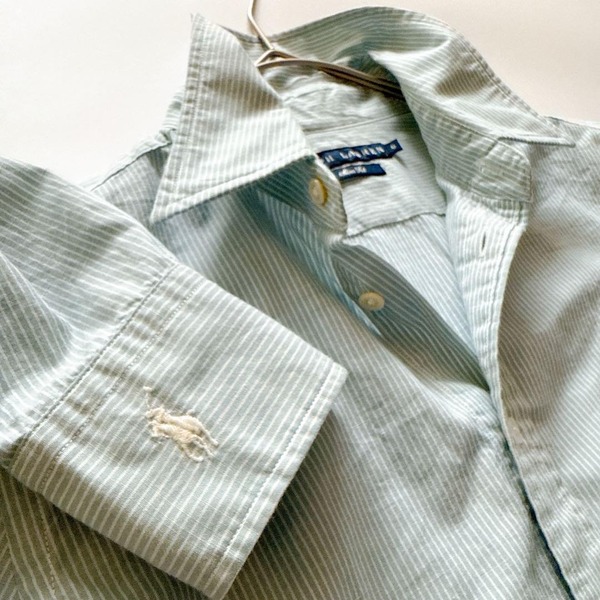 希少 袖ポニー Ralph Lauren ラルフローレン 長袖シャツ ストライプシャツ 刺繍 ブルーストライプ SLIM FIT スリムフィット 6 S