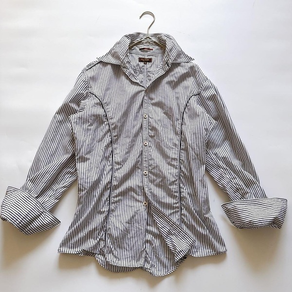 最高級ライン Paul Smith COLLECTION ポールスミスコレクション ストライプシャツ ブラック ホワイト 長袖 シンプル 定番 M スナップボタン
