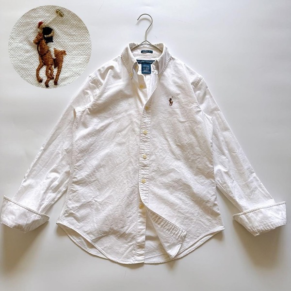 定番 Ralph Lauren ラルフローレン 長袖 オックスフォードシャツ ホワイト 白 CLASSIC FIT クラシックフィット ポニー刺繍 2 M ストライプ