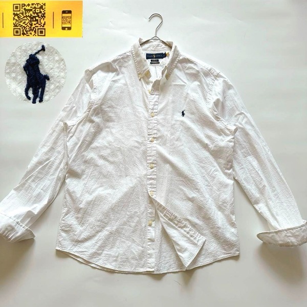 現行 POLO RALPH LAUREN ラルフローレン 長袖シアサッカーシャツ CLASSIC FIT クラシックフィット RL UNTUCKED FIT ポニー刺繍 ホワイト L